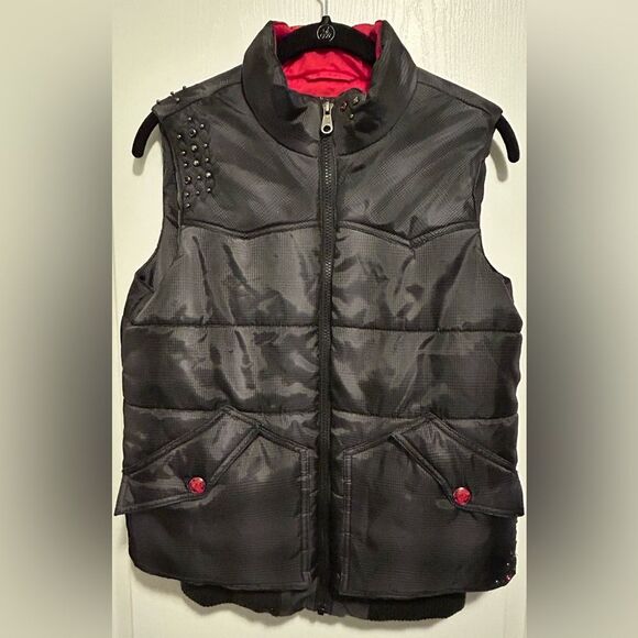 Cruel Girl Puffer Vest – Gray & Red, Size Small - Picture 1 of 10